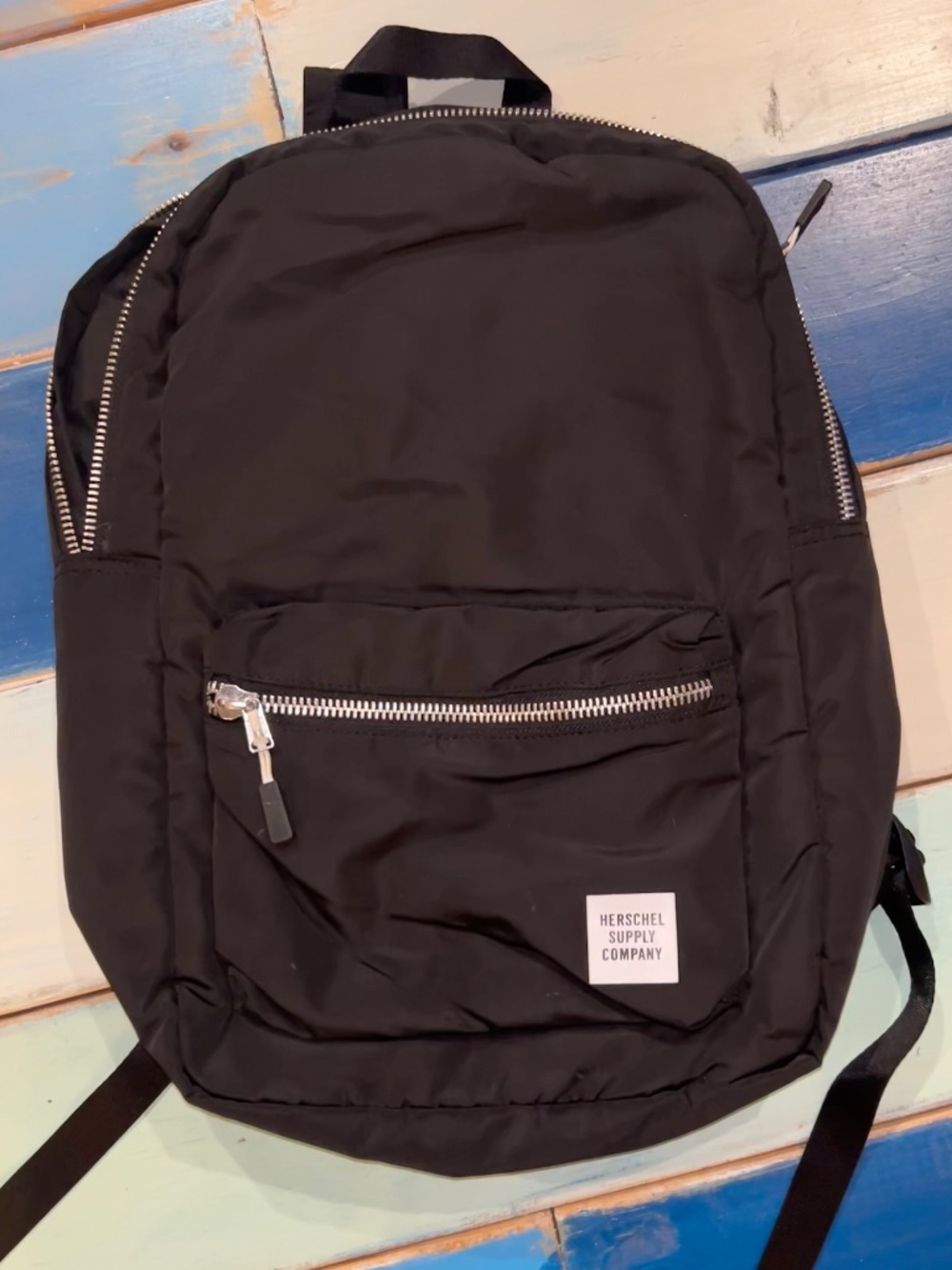 Herschel Supply Co Black Lightweight Nylon Backpack Silver Zippers